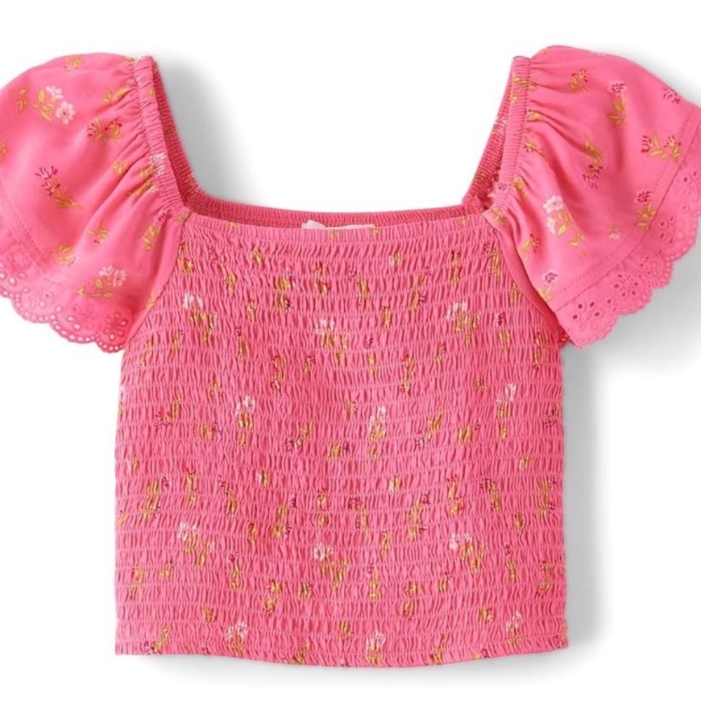 The Children's Place Pink Floral Puff Sleeve Top